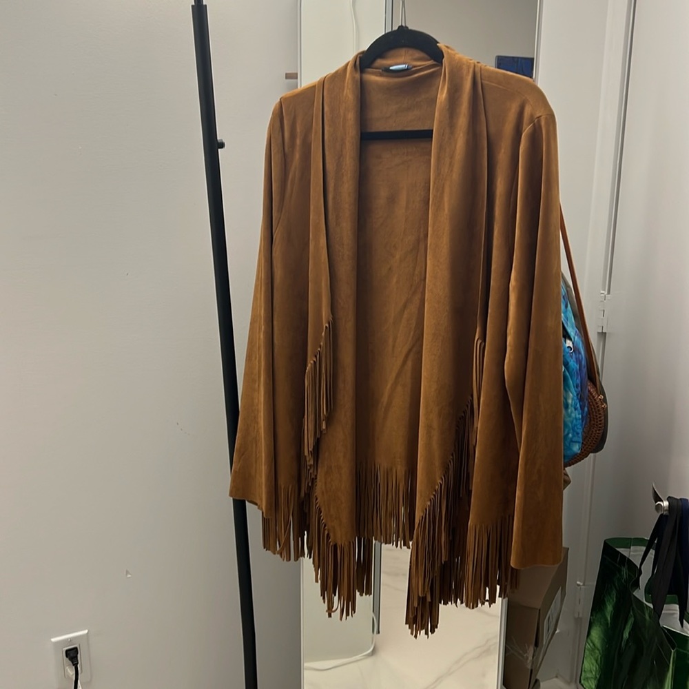 Faux Suede Brown Jacket with Fringe 3X
